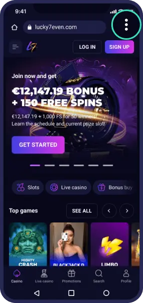 How to Download Lucky7even Android App — Step 1