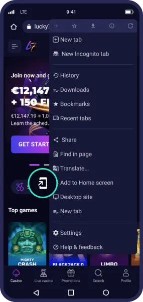 How to Download Lucky7even Android App — Step 2